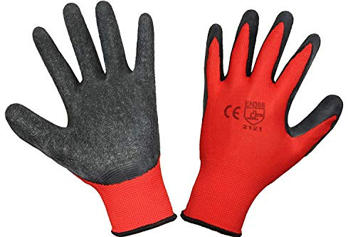 12 Pairs Latex Coated Builders Work Safety Glove (Large, Red)