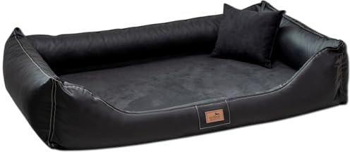 tierlando® Orthopädisches Hundebett Maddox VIP mit Kunstleder-Velours-Bezug, Viscomatratze und Rutschfester Unterseite für maximalen Liegekomfort Größe: 100x75cm | Farbe: 03 Schwarz