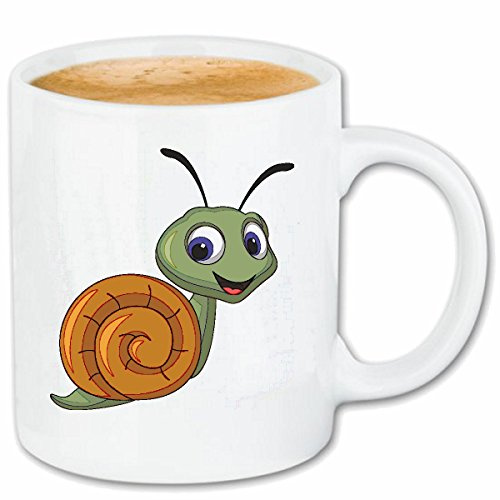 Reifen-Markt Lustige Schnecke MIT Schneckenhaus Schnecken Weinbergschnecke Napfschnecke Keramik Kaffeebecher 330 ml, weiß Teetasse Spülmaschinenfest mikrowellengeeignet Geschenkidee, Motiv 300857