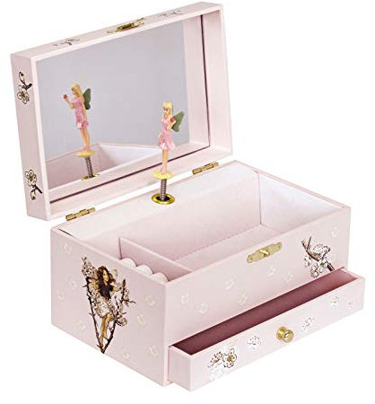 Trousselier 6260614 Smyckesskrin för barn, blomsterfeer, speldosa med musik och dansande figur, nattlysande, rosa