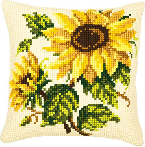 VERVACO Kreuzstich Stickpackungen Kissen Stickerei Set Anfänger Vorgedruckt Sonnenblumen DIY Set Kreativ Set Für Erwachsene Dekoratives Kissen ca. 40 x 40 cm Bastelset Handwerker Haus Dekoration