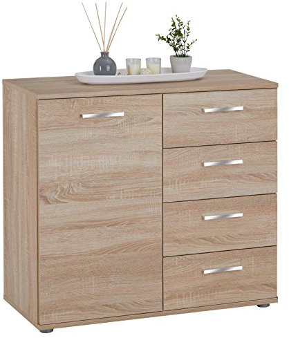 CARO-Möbel Kommode Sideboard Schrank Chicago in Sonoma Eiche, mit Tür und 4 Schubladen Highboard