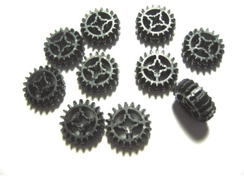 10 Stück LEGO TECHNIC Zahnrad 20 Zähne in Schwarz.
