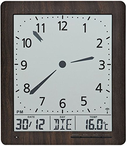 AMS 5893 Digital Wanduhr Funk Anzeige von Zeit Datum Temperatur Wecker Funkuhr