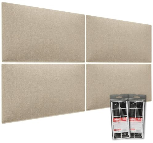Mollis Lot de 4 panneaux muraux rectangulaires décoratifs comme tête de lit ou protection contre les impacts, en mousse, 60 x 30 cm, beige clair