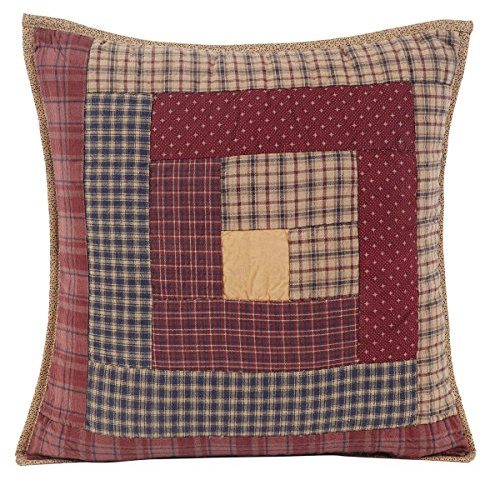 VHC Brands Millsboro Patchwork Cotton Rustic Bedding Hand Quilted Square 16x16 Filled Pillow, Burgundy Red