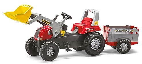 Rolly Toys 811397 rollyJunior RT | Traktor mit Frontlader | Lader und Anhänger rollyFarm Trailer | Flüsterreifen u Sitzverstellung | Motorhaube öffenbar | ab 3 Jahren | Farbe rot/schwarz/grau