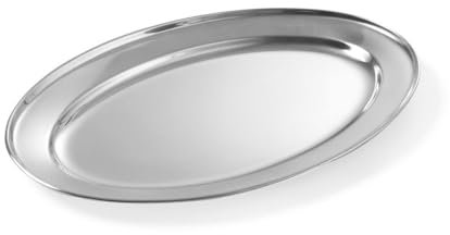 HENDI Plato oval de servicio, bandeja multiusos para cocina, decoración y presentación de alimentos, carnes y fiambres, fuente de fiesta, 300x220x(H) 20mm, acero inoxidable