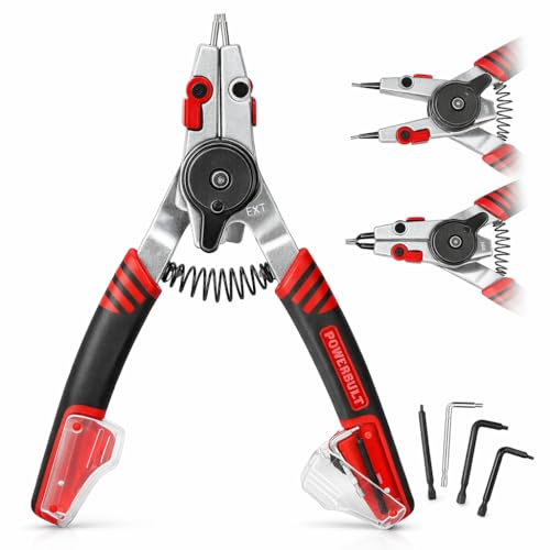 Powerbuilt Sprengringzange mit Kombi-internem Außenschalter, wendbar, entfernen und installieren, federbelastet, Spitzen im Lieferumfang enthalten, Rot 941336