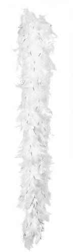 KBO52672 Federboa weiß mit silbernen Glitzerstreifen