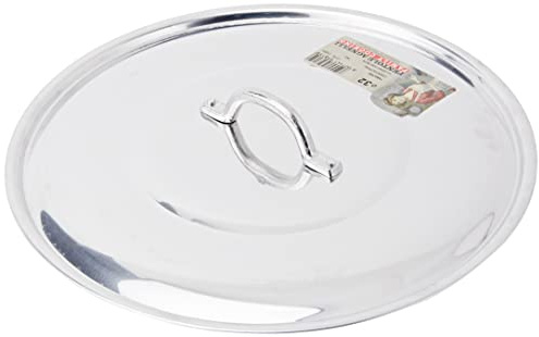 Pentole Agnelli FAMA2932 Flacher Deckel mit Griff, Rand und Brücke, schwere Ausführung aus BLTF-Aluminium, poliertes Silber, 32 cm