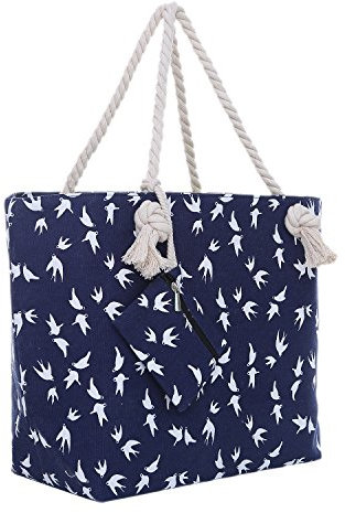 DonDon Strandtasche XXL Familie Badetasche Damen mit Reißverschluss Beach bag groß - Möwe blau weiß