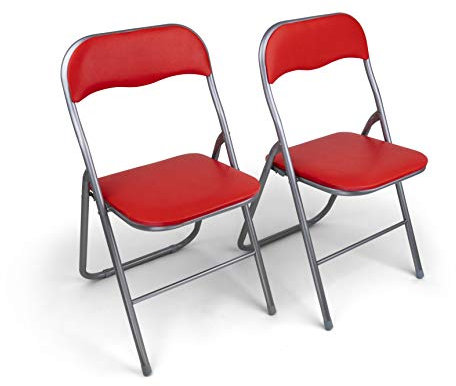 HAEST - Klappstühle 2er Set, Klappstuhl gepolstert mit Metallrahmen & Kunstleder, platzsparend, bis 100 kg belastbar, Ideal als Küchenstühle & Gartenstühle, Silber-Rot