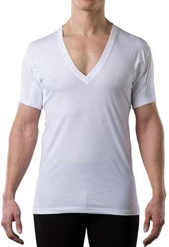 Men's Sweatproof Undershirt - Cotton Deep V Neck T-Shirt with Underarm Sweat Pads - Original Fit - Aluminum-Free Alternative - White - X-Large