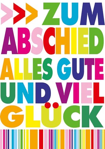 bsb A4 Karte zum Abschied - Karte zum Abschied Kollege & Kollegin mit Bunte Letter Motiv - kunstvolle Abschiedskarte Kollegen - Karte Rente Ruhestand & Jobwechsel
