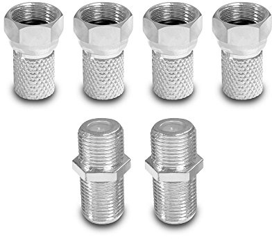 ARLI 4x F-Stecker 7–7,4 mm + 2x F-Verbinder – Stecker Verbinder Set für Koaxialkabel Sat TV Antenne mit breiter Mutter & Dichtring