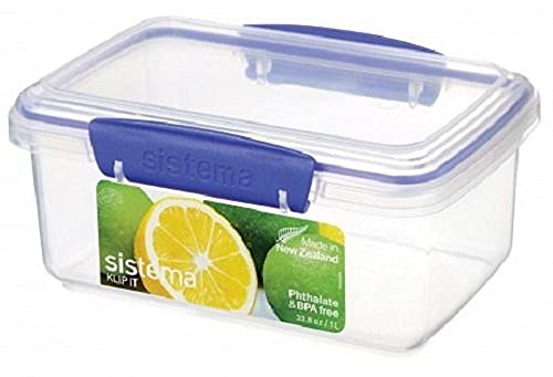 Sistema KLIP IT Food Storage Container Clear with Blue Clips 1 Litre