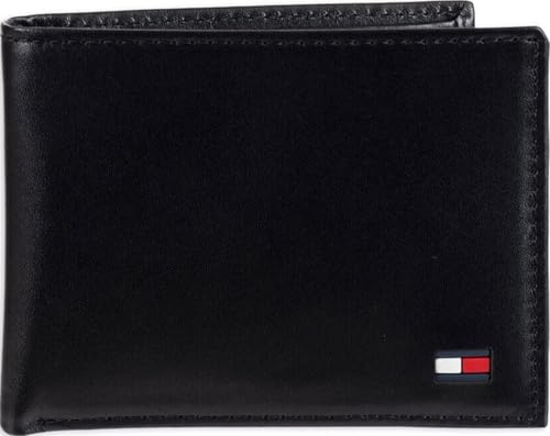 Tommy Hilfiger mens Slim Leather Passcase Wallet With Removable ID Window Black Dore