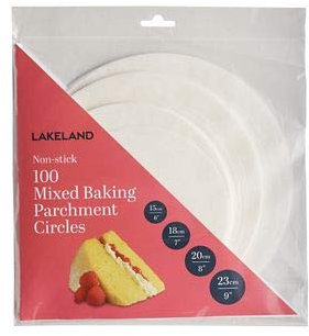 100 Lakeland Pre-Cut Baking Parchment Liner Paper Circles - Mixed Sizes 15cm 18cm 20cm 23cm