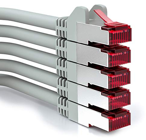 deleyCON 0,5m CAT6 Patchkabel RJ45 S/FTP PIMF, 5 Stück - Grau | CAT-6 Netzwerkkabel Ethernetkabel, LAN DSL, für Switch, Router, Modem, Access Point und Patchfelder