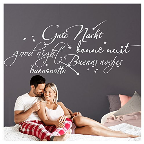 Grandora Wandtattoo Gute Nacht International I weiß (BxH) 130 x 55 cm I Schlafzimmer Kinderzimmer selbstklebend Aufkleber Wandaufkleber Sticker W761