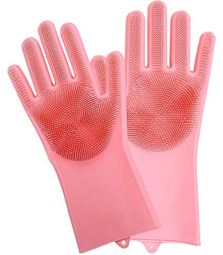 Mozentea Dishwashing Gloves Silicone Cleaning Reusable Scrub Gloves for Wash Dish,Kitchen, Bathroom