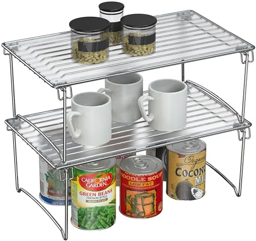 Deco Brothers Stackable Cabinet Shelf Organizer, 2 Pack, Chrome