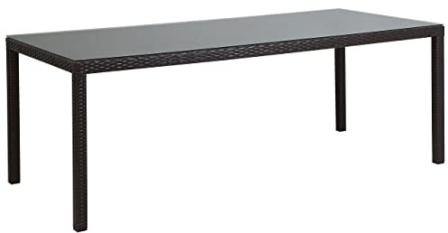 Beliani Großer Gartentisch Rattan/Sicherheitsglas 220 cm Dunkelbraun Italy