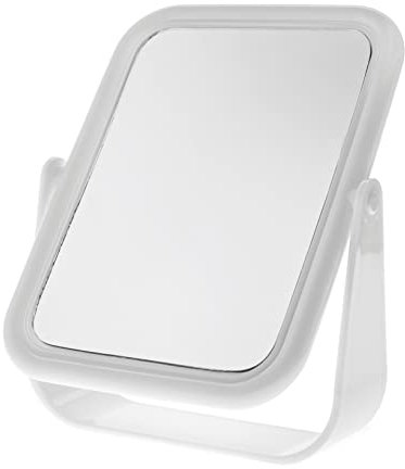 Blue Canyon - 18cm Free Standing Square Mirror - White Colour - Perfect for Shaving and Applying Makeup - One Side with 2x Magnification - Double Sided Multipurpose Mirror - BA2046
