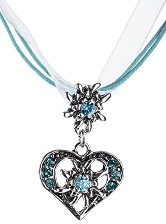 Elegant kedja, hjärtdesign med briljanter och Edelweiss i många färger, hänge för traditionell kostym, smycken, kedja för dirndl och ”lederhosen” för kvinnor, one size