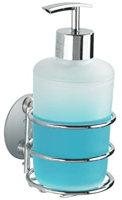 WENKO Turbo-Loc® Seifenspender, Befestigung ohne bohren, nachfüllbarer Pumpspender aus weiß satiniertem Kunststoff & chromfarbenem Pumpknopf, hochwertige Chrom-Halterung, 285 ml, 7,5 x 16,5 x 9 cm