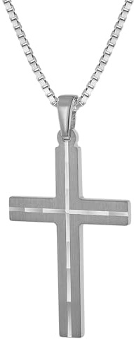 trendor Herren-Halskette mit Kreuz-Anhänger 925 Silber 63836 | Kreuz-Kette für Männer aus Sterlingsilber, Venezia-Kette mit Anhänger-Kreuz, Herren-Silberschmuck