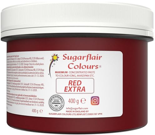 Sugarflair BULK 400 gram Concentrated Food Colour Paste Gel Cake Decorating. Red Green Yellow Pink Blue Black (Red Extra)