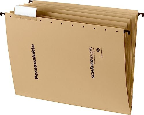 SCHÄFER SHOP Hängemappen A4 – Hängeregister Fächermappe Hängehefter - 6-Fach-Registermappe aus Manila-Karton - chamois, 5 Stück