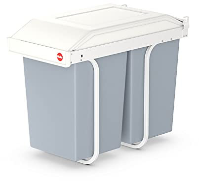 Hailo Multi-Box duo L Einbau-Mülltrennsystem - Doppelmülleimer, 2 x 14 Liter - mit ausziehbaren Inneneimern - 2-fach Abfalltrennsystem für die Küche - cremeweiß