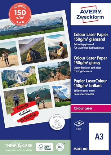 Avery Zweckform 25983-100 överlägsen färg laserpapper glansigt A3 150 g 100 ark