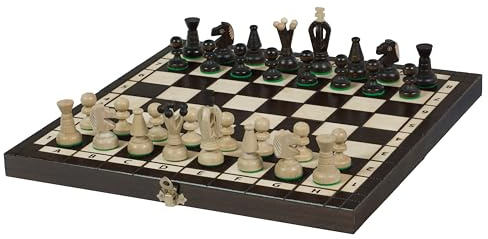 Sunrise Chess & Games Königliches Holzschach, 35 cm, Braun | Klappbrett 35 cm, Handgefertigte Ahornfiguren, Innenfach für Figuren, Braune Ausführung