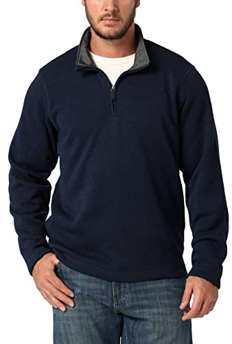 Wrangler Authentics Men's Long Sleeve Fleece Quarter-Zip Pullover Sweater, Mood Indigo, Large