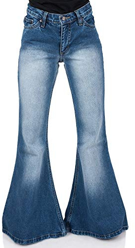 Comycom 70er Boho Hüftjeans mit Riesenschlag