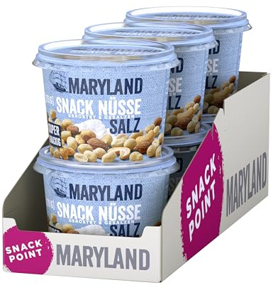 Maryland Snack Nüsse geröstet & gesalzen 275g Becher Vorratspack Erdnüsse, Cashewkerne und Mandeln in Nussmischung Wiederverschließbarer Becher (6 x 275g)