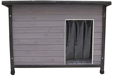 SUNNYDOGS Holz-Hundehütte mit Flachdach, grau lasiert, inkl. Pendelklappe