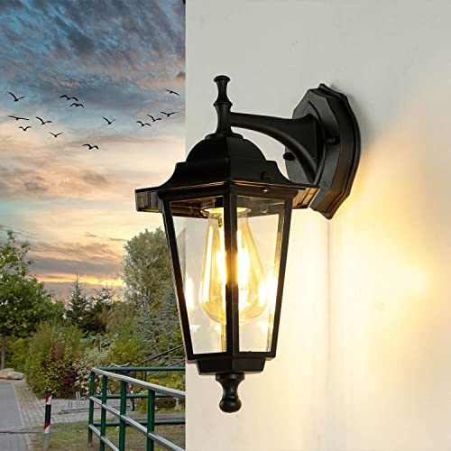Utomhusljus vägg aluminium glas svart IP44 trädgård balkong B:17 cm E27 lykta nostalgisk rustik vägg utomhusljus ytterdörr PARIS