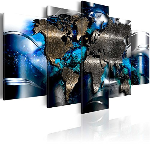 B&D XXL Acrylglasbild Abstrakt 100x50 cm 5 Teilig Wandbild auf Acryl Glasbilder Kunstdruck Moderne Acrylglas Platte Wanddekoration Geschenke Heimdekoration Glasbild Weltkarte Reise Kontinente silber