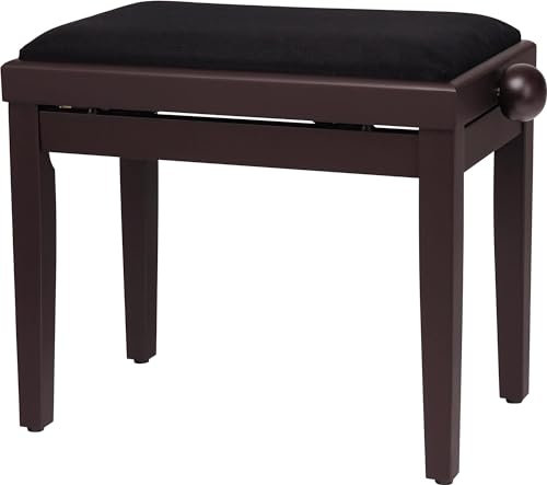 Classic Cantabile Pianobank Rosenholz-matt (höhenverstellbar von 47-56cm, Spindelmechanik, Sitzfläche 55 x 32cm, schwarzer Velourbezug, stabil)