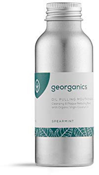 Georganics Whitening Oil Pulling Mouthwash - Spearmint - Plaque-Reducing Coconut Oil Blend - 100% Natural Ingredients - SLS, Glycerine & Fluoride Free - Cosmos Organic, Vegan & Cruelty-Free - 100ml