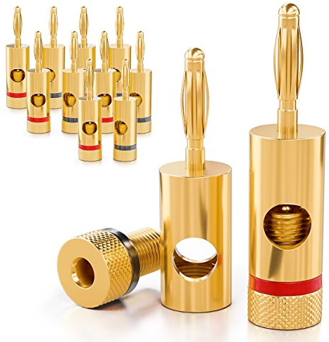 deleyCON 12x Banana Plug 24K Gold Plated and Screwable for Cable Boxes Amplifiers AV-Receiver Power Amplifiers HiFi Stereo Systems