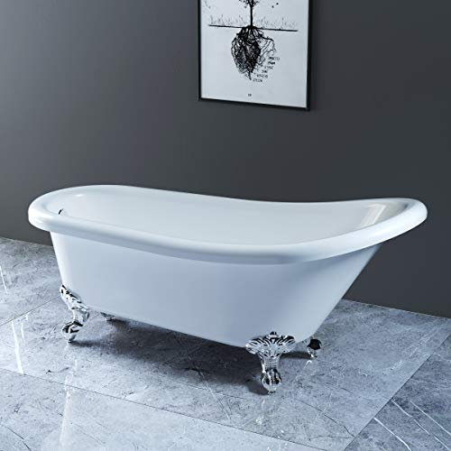 NRG White Traditional Bathroom Luxury Freestanding Slipper Bathtub with Chrome Claw Feet 1700 x 750mm