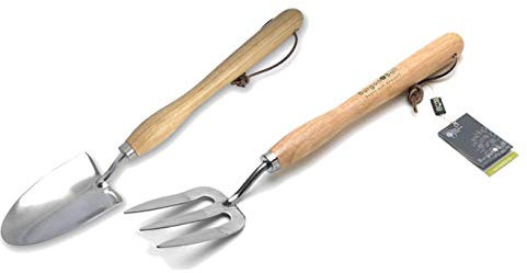 Wolvercroft Garden Centre Burgon & Ball RHS Truelle et Fourche en Acier Inoxydable Outillage à Main Jardinage avec Manche Moyen