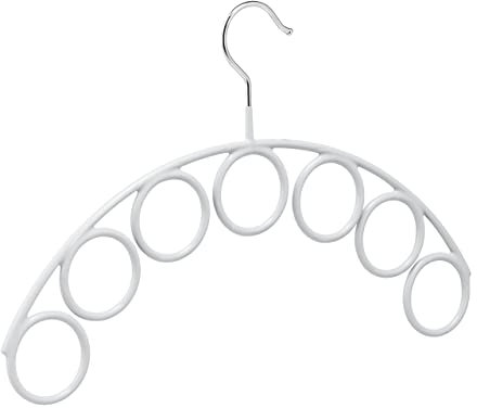 Relaxdays Schalhalter, gummiert, rutschfest, 7 Ringe für Schals & Tücher, Schalbügel HxB 24,5 x 38 cm, Ø 5 cm, hellgrau