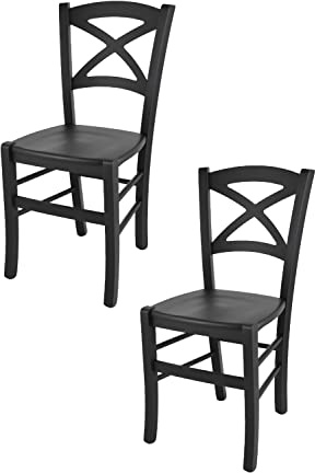 t m c s Tommychairs - Set 2 chaises Cross pour Cuisine, Bar et Salle à Manger, Robuste Structure en Bois de hêtre peindré en Couleur Aniline Noir et Assise en Bois